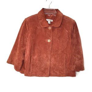Coldwater Creek Jacket‎ Misses PS Rusty Spice Suede Leather 3/4 Sleeve 5127